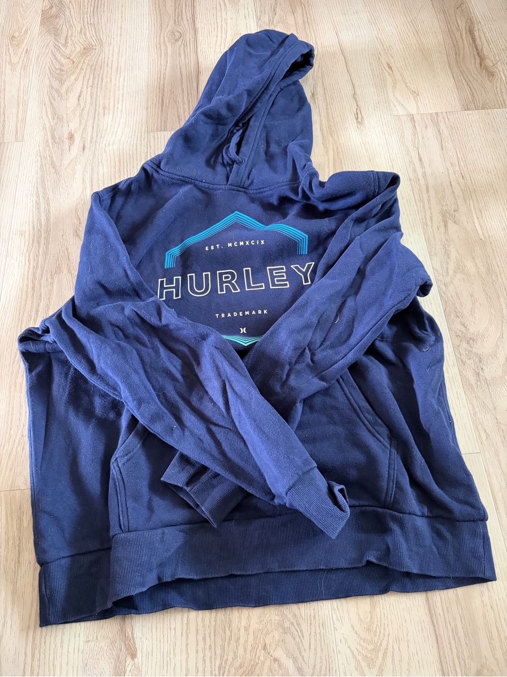 Hurley Dark Blue Pullover Hoodie with Logo Tag